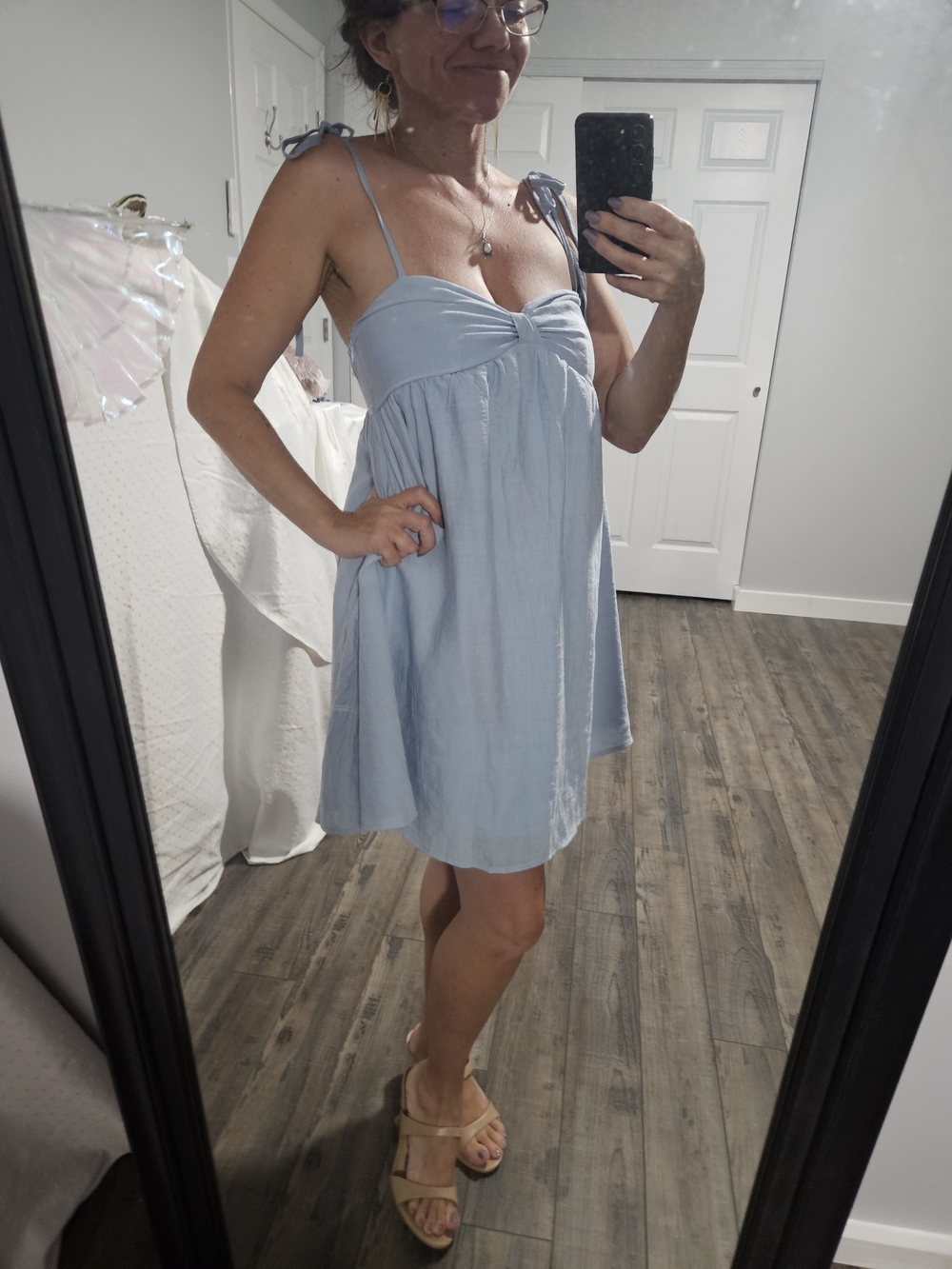 Source Unknown Light Blue Tie-Shoulder Mini Dress